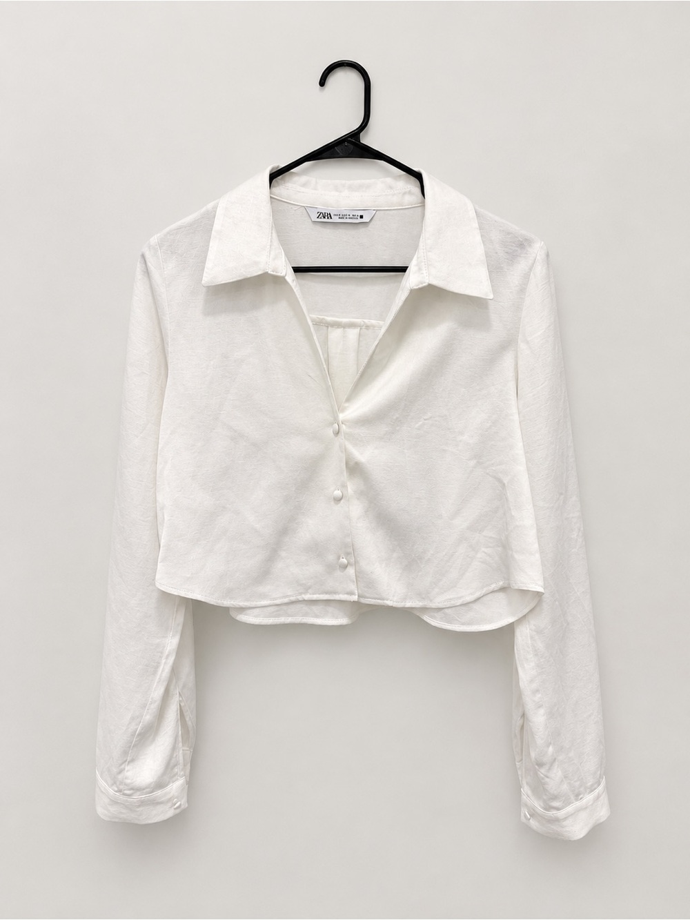 Zara Ivory Cropped Button-Down Shirt